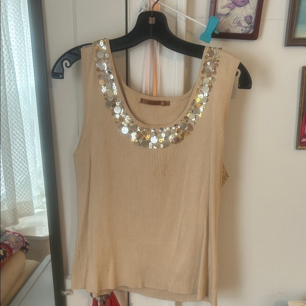 Bellini Beige Sequin Tank Top
